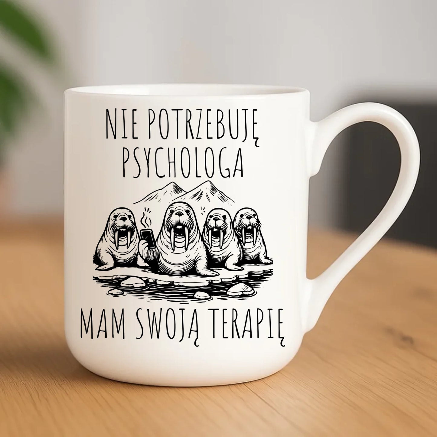 Kubek elegant - prezent dla morsa - Nie potrzebuję psychologa HM14 - StoryCups.pl