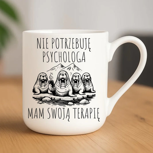 Kubek elegant - prezent dla morsa - Nie potrzebuję psychologa HM14 - StoryCups.pl