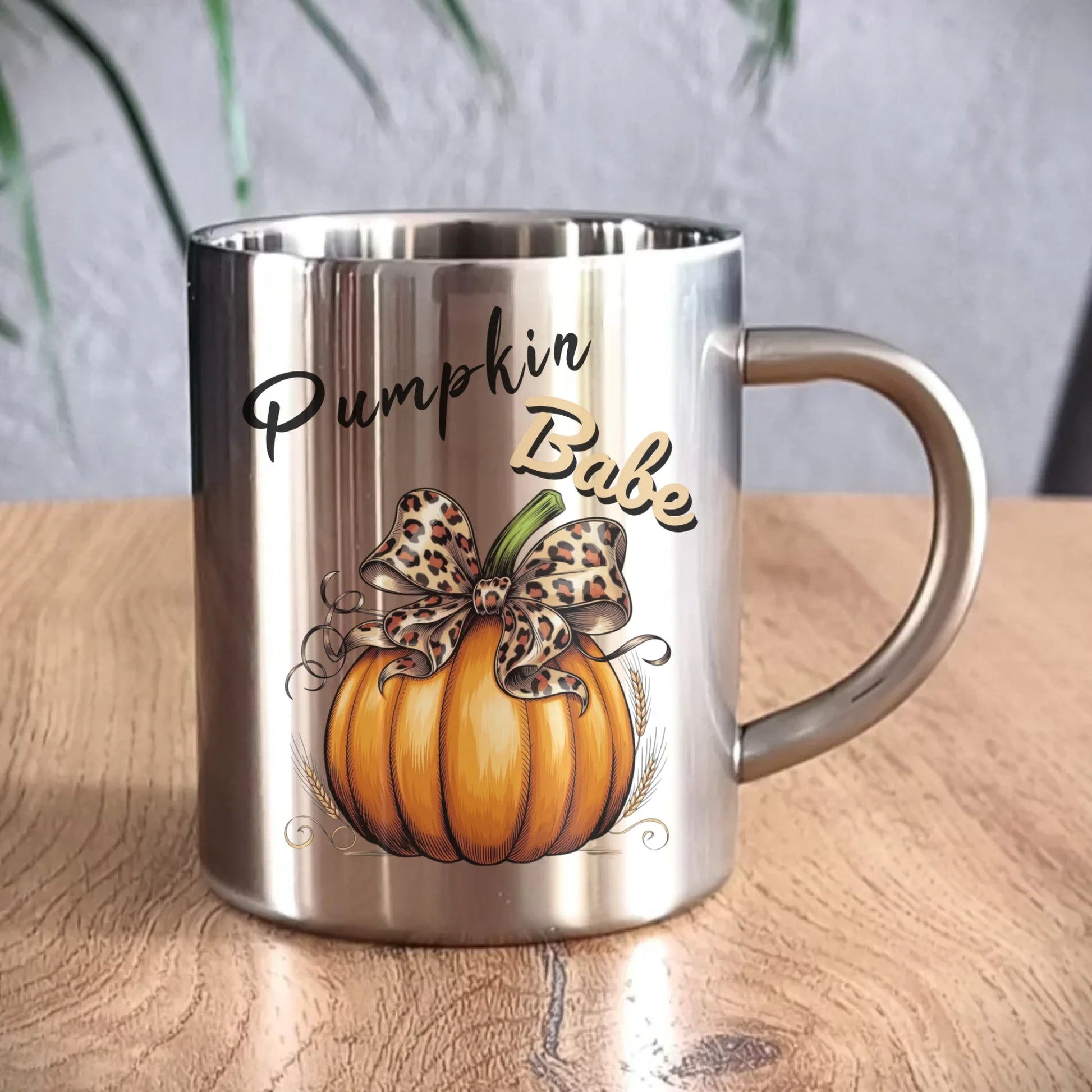 Kubek metalowy jesienny - Pumpkin Babe - dla miłośniczki dyni JS33 - StoryCups.pl