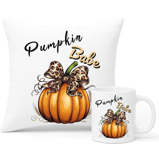 Zestaw poduszka i kubek jesienny - Pumpkin Babe - dla miłośniczki dyni JS33