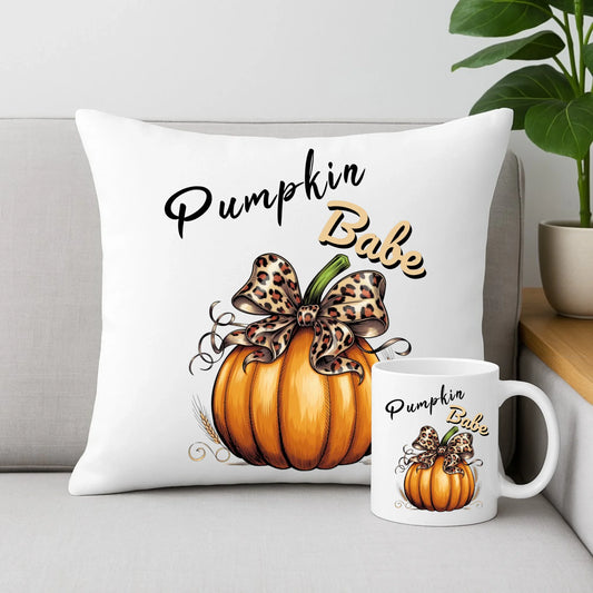 Zestaw poduszka i kubek jesienny - Pumpkin Babe - dla miłośniczki dyni JS33