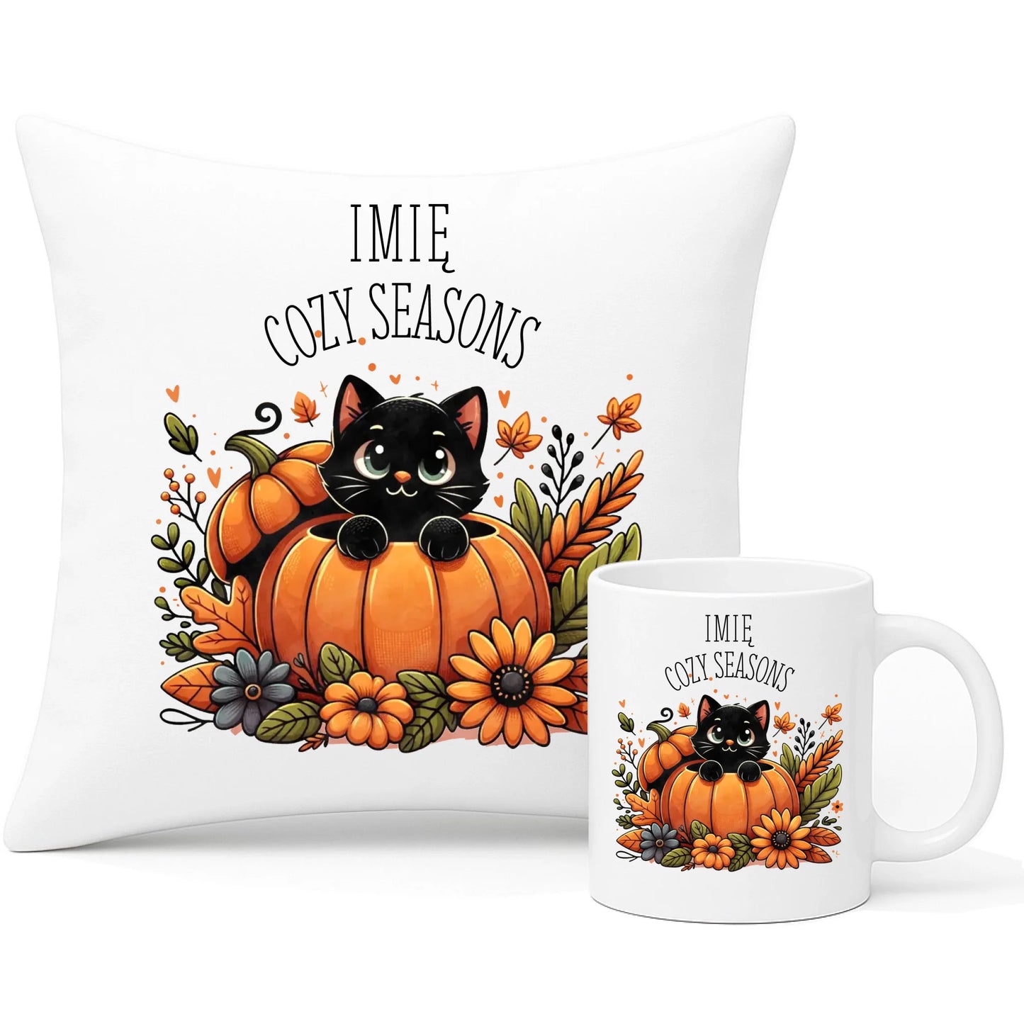 Zestaw poduszka i kubek jesieniara - Cozy Seasons - personalizowany JS01 - StoryCups.pl