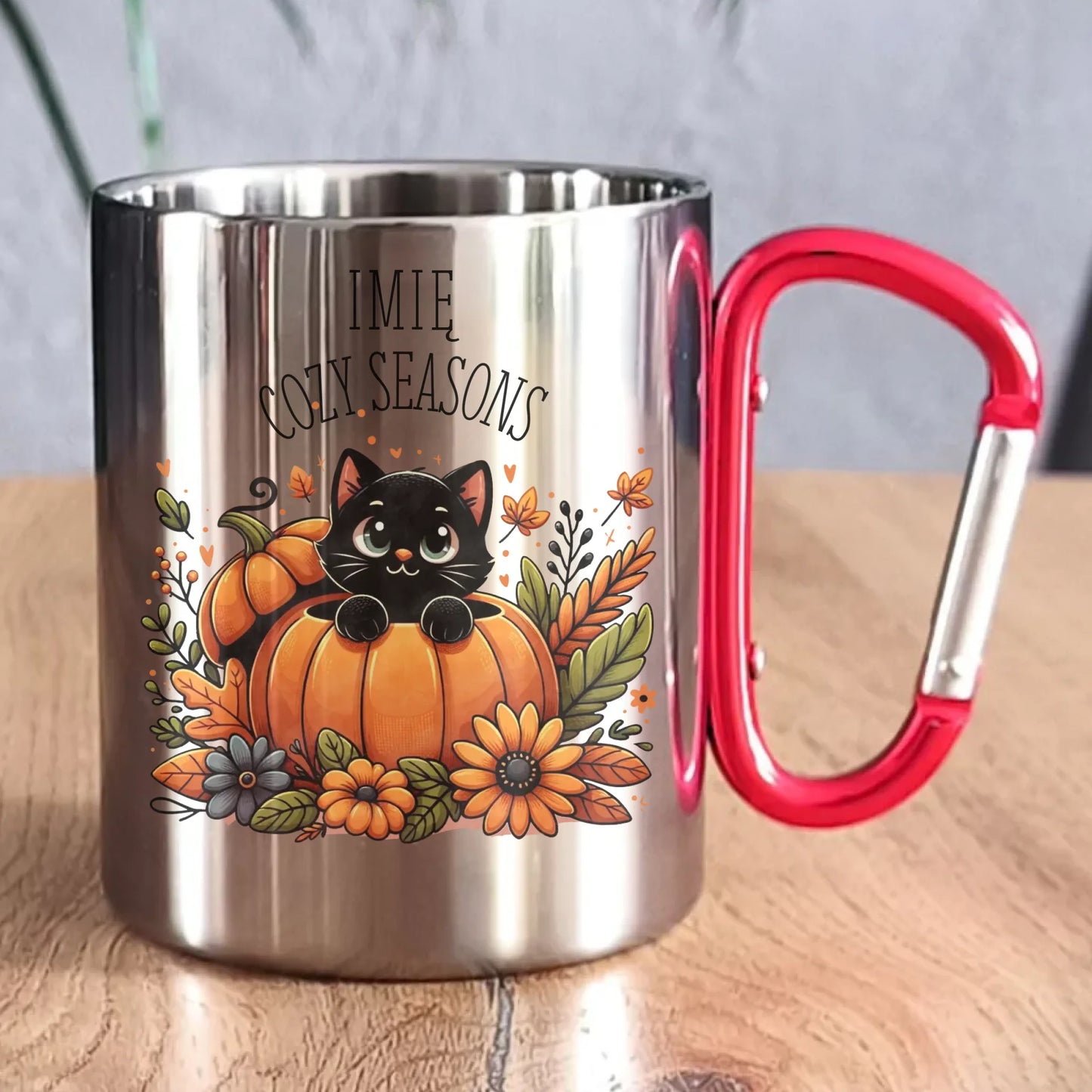 Kubek metalowy jesieniara - Cozy Seasons - personalizowany JS01 - StoryCups.pl