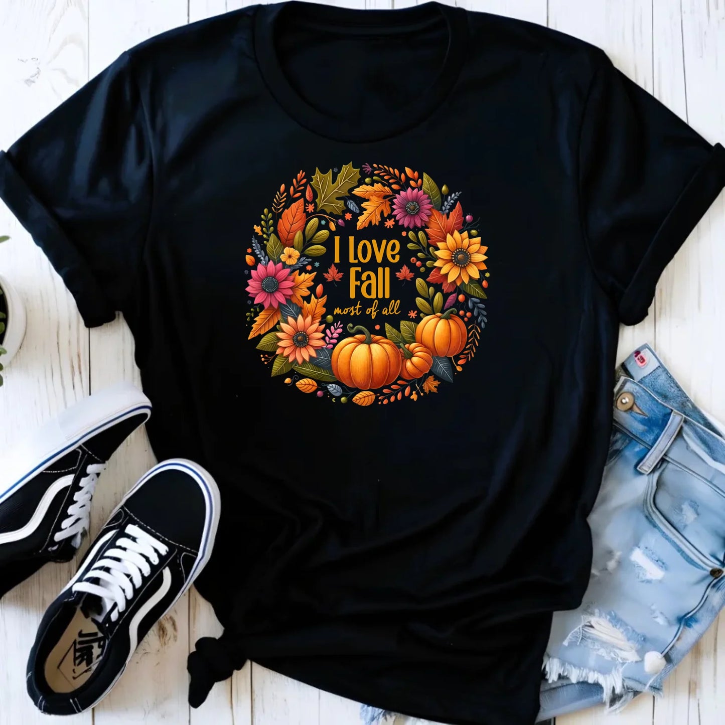 Koszulka damska jesieniara - Kocham jesień - dynia z liśćmi JS03 - StoryCups.pl