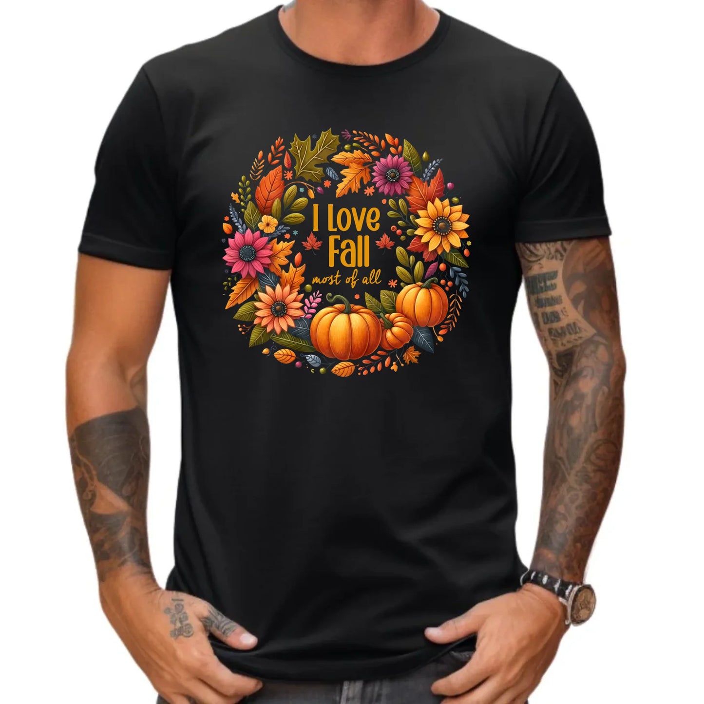 Koszulka męska jesienna - Kocham jesień - dynia z liśćmi JS03 - StoryCups.pl