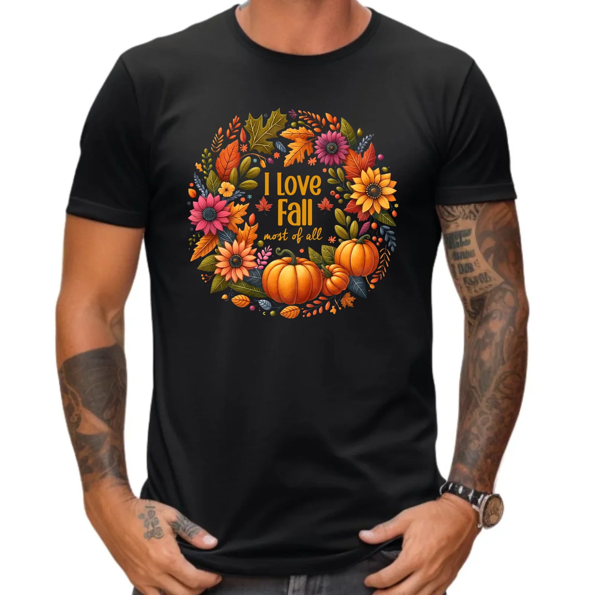 Koszulka męska jesienna - Kocham jesień - dynia z liśćmi JS03 - StoryCups.pl