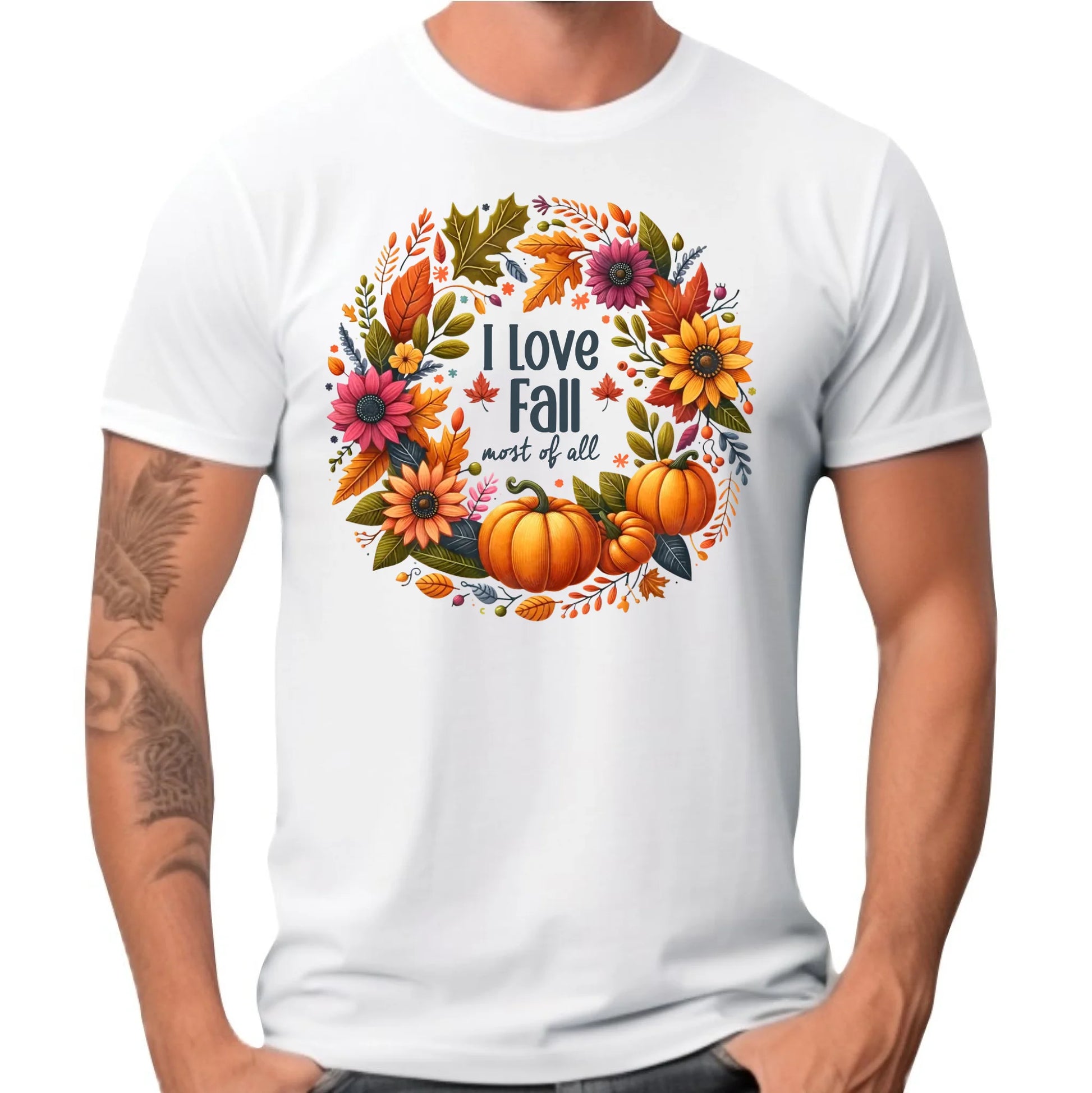 Koszulka męska jesienna - Kocham jesień - dynia z liśćmi JS03 - StoryCups.pl