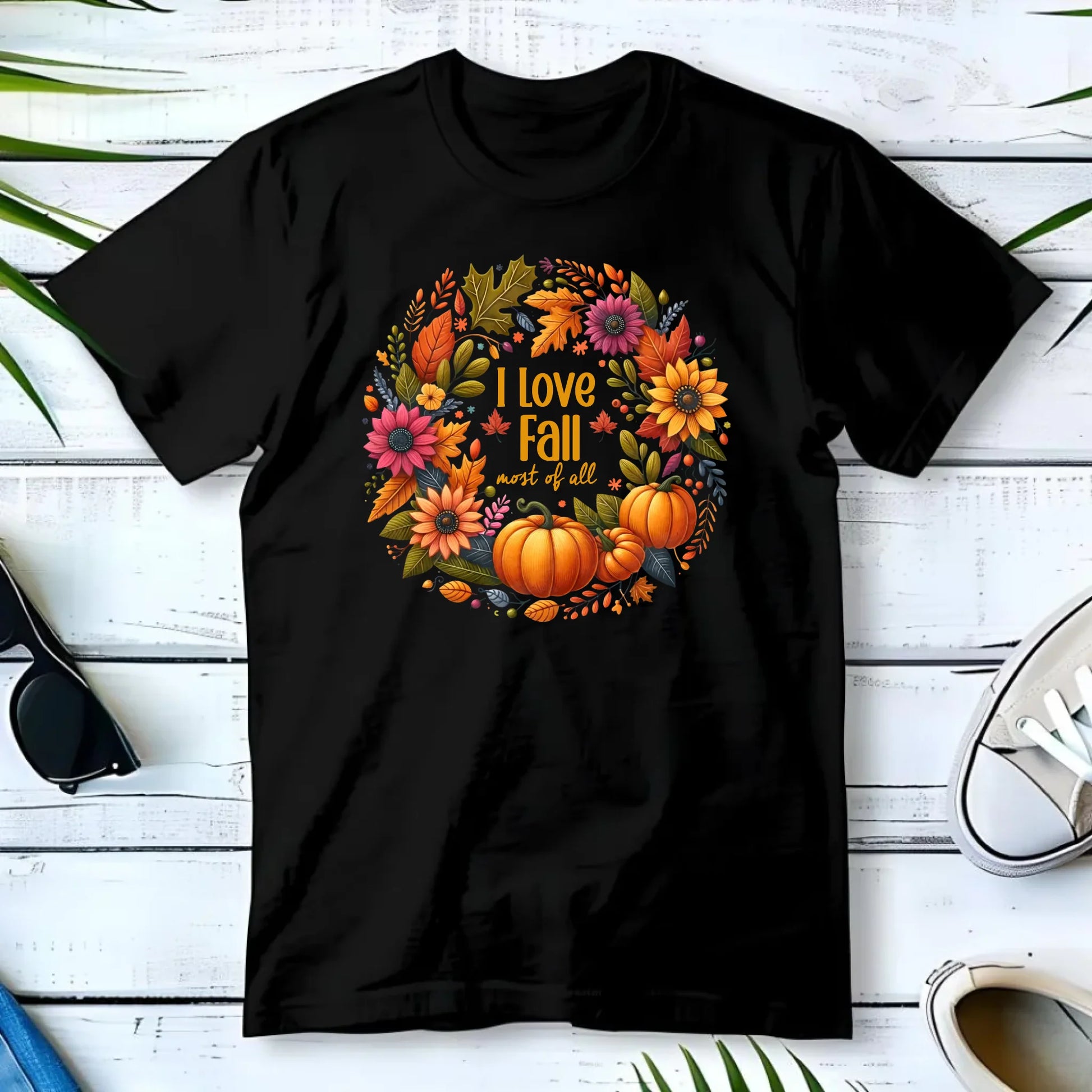 Koszulka męska jesienna - Kocham jesień - dynia z liśćmi JS03 - StoryCups.pl