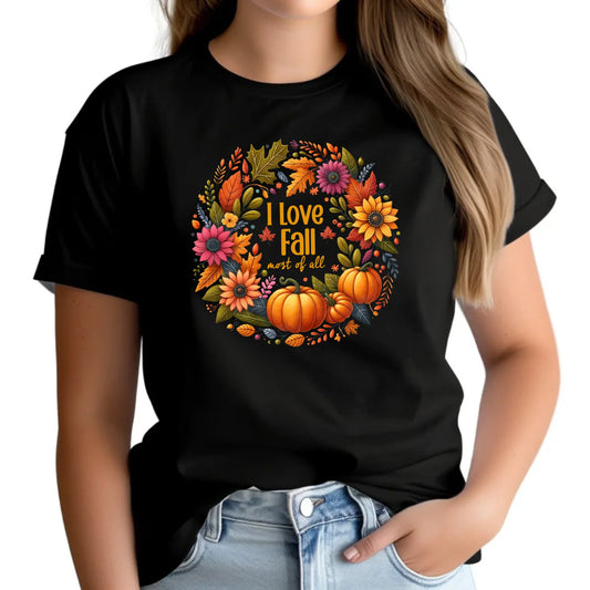 Koszulka damska jesieniara - Kocham jesień - dynia z liśćmi JS03 - StoryCups.pl
