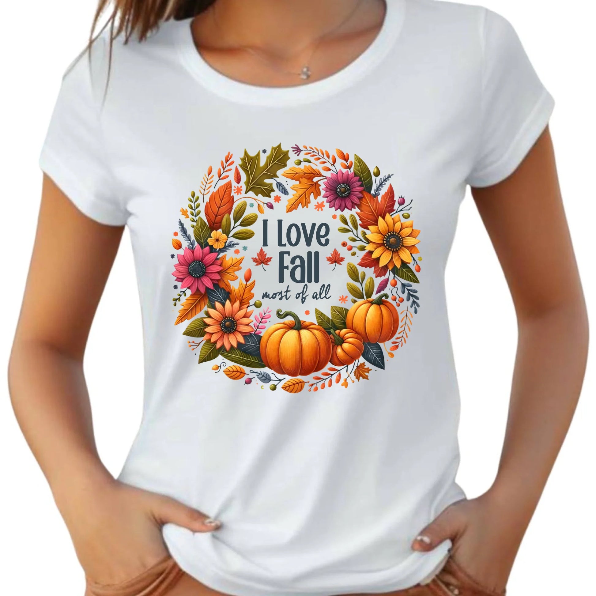 Koszulka damska jesieniara - Kocham jesień - dynia z liśćmi JS03 - StoryCups.pl