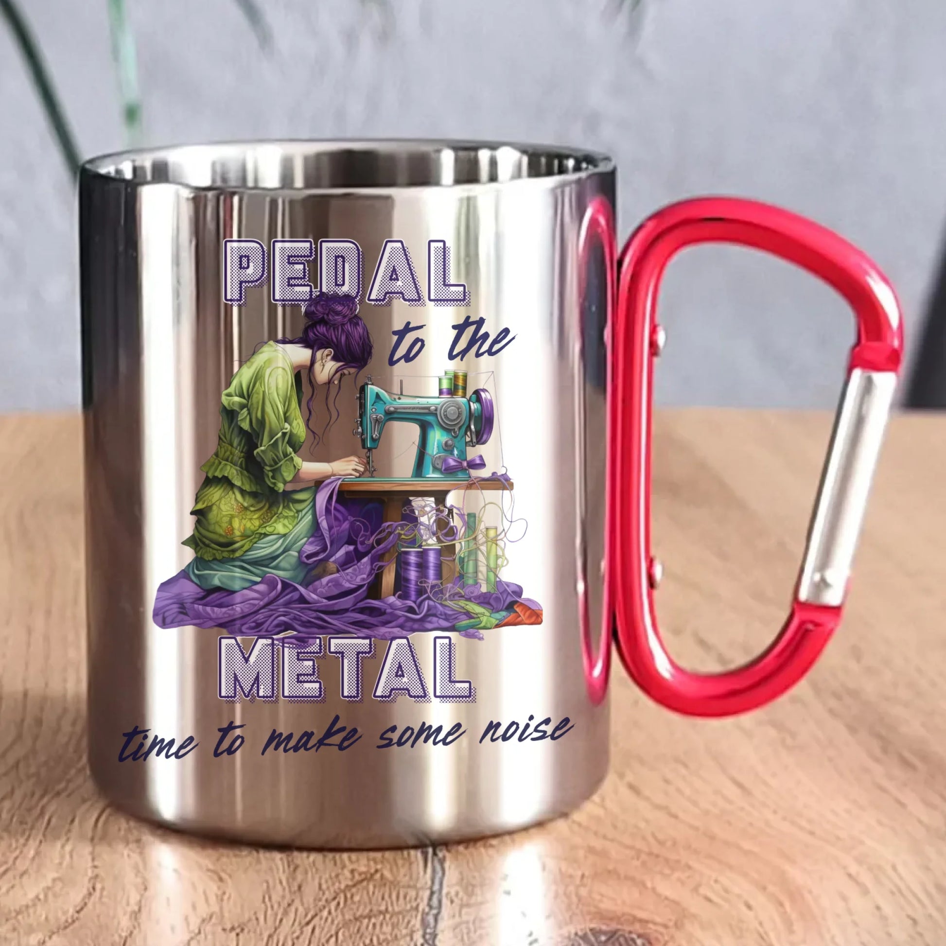 Kubek metalowy szyciowy - prezent dla krawcowej - PEDAL METAL HS01 - StoryCups.pl