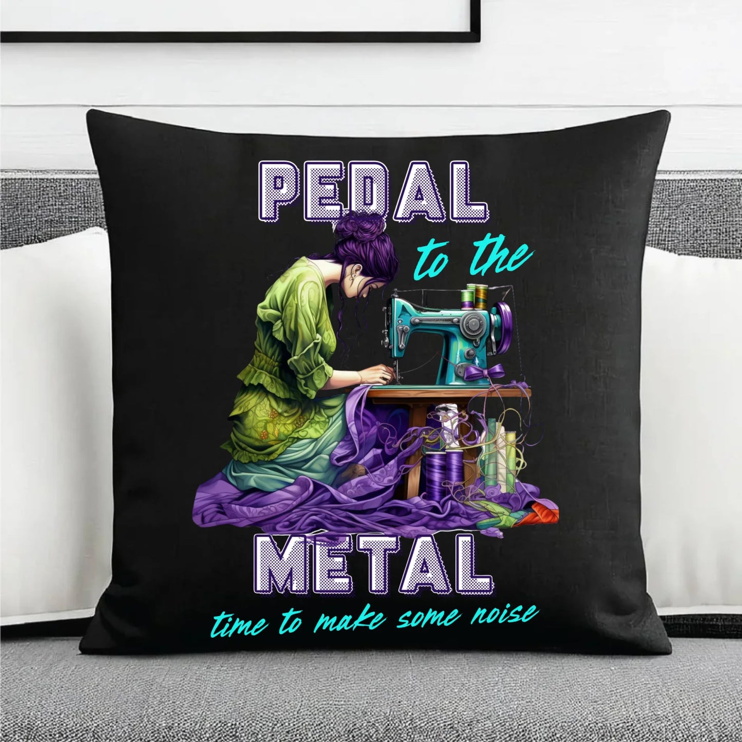 Poduszka dekoracyjna szyciowa - prezent dla krawcowej - PEDAL METAL HS01 - StoryCups.pl