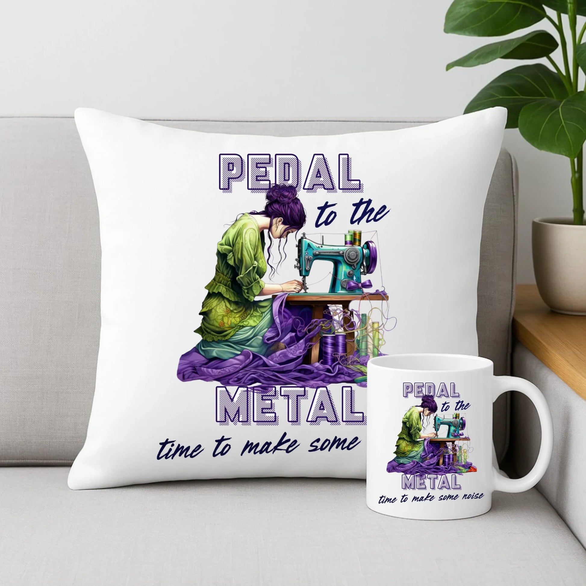 Zestaw poduszka i kubek szyciowy - prezent dla krawcowej - PEDAL METAL HS01 - StoryCups.pl