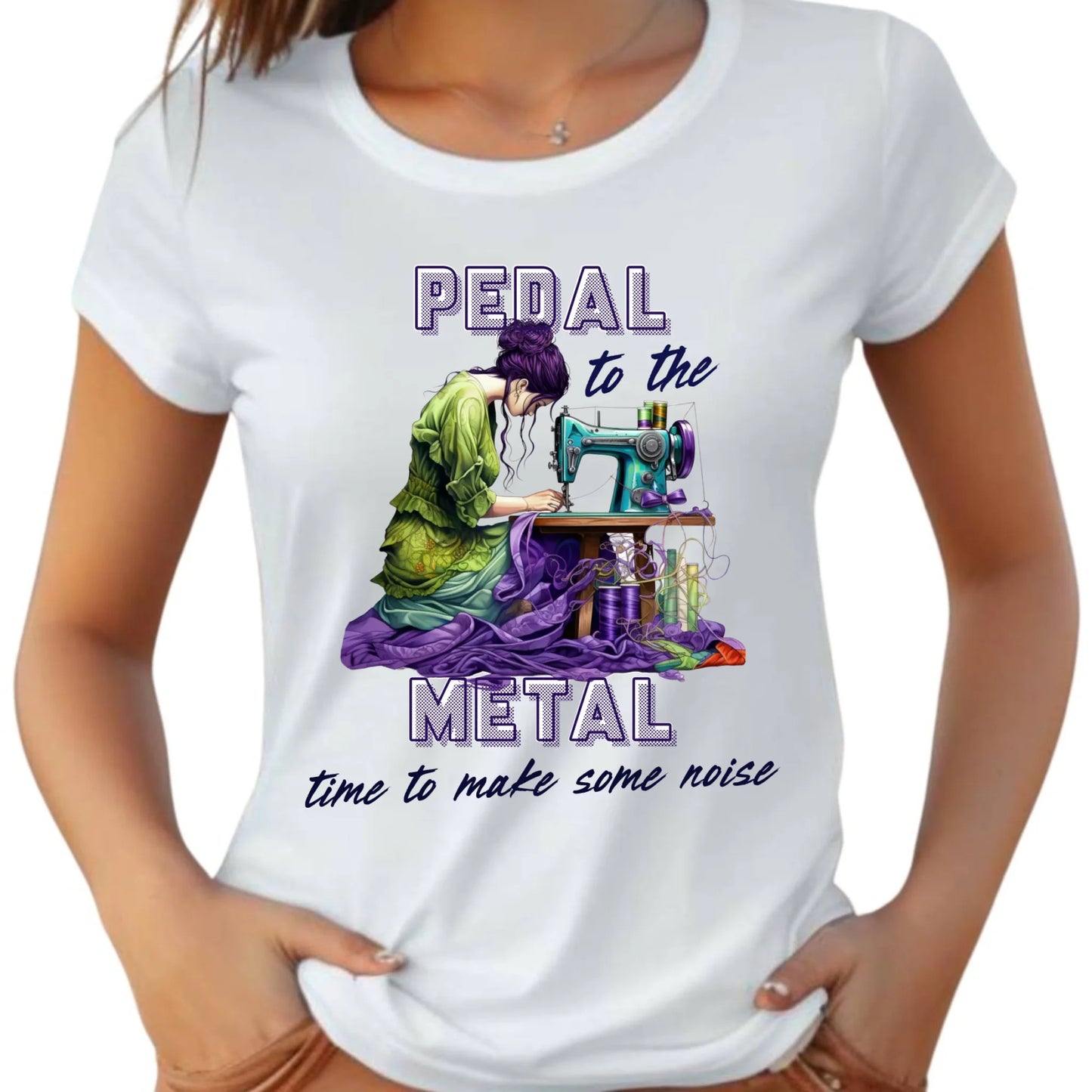 Koszulka damska szyciowa - prezent dla krawcowej - PEDAL METAL HS01 - StoryCups.pl