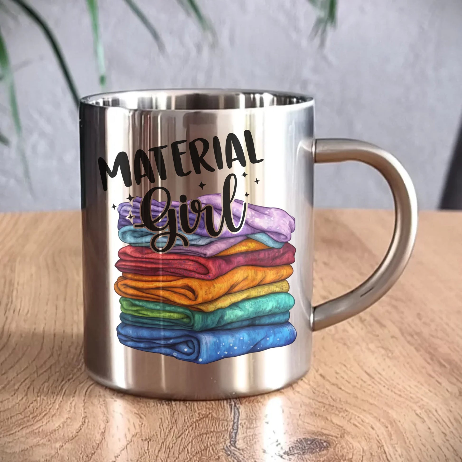 Kubek metalowy szyciowy - prezent dla krawcowej - Material Girl HS02 - StoryCups.pl