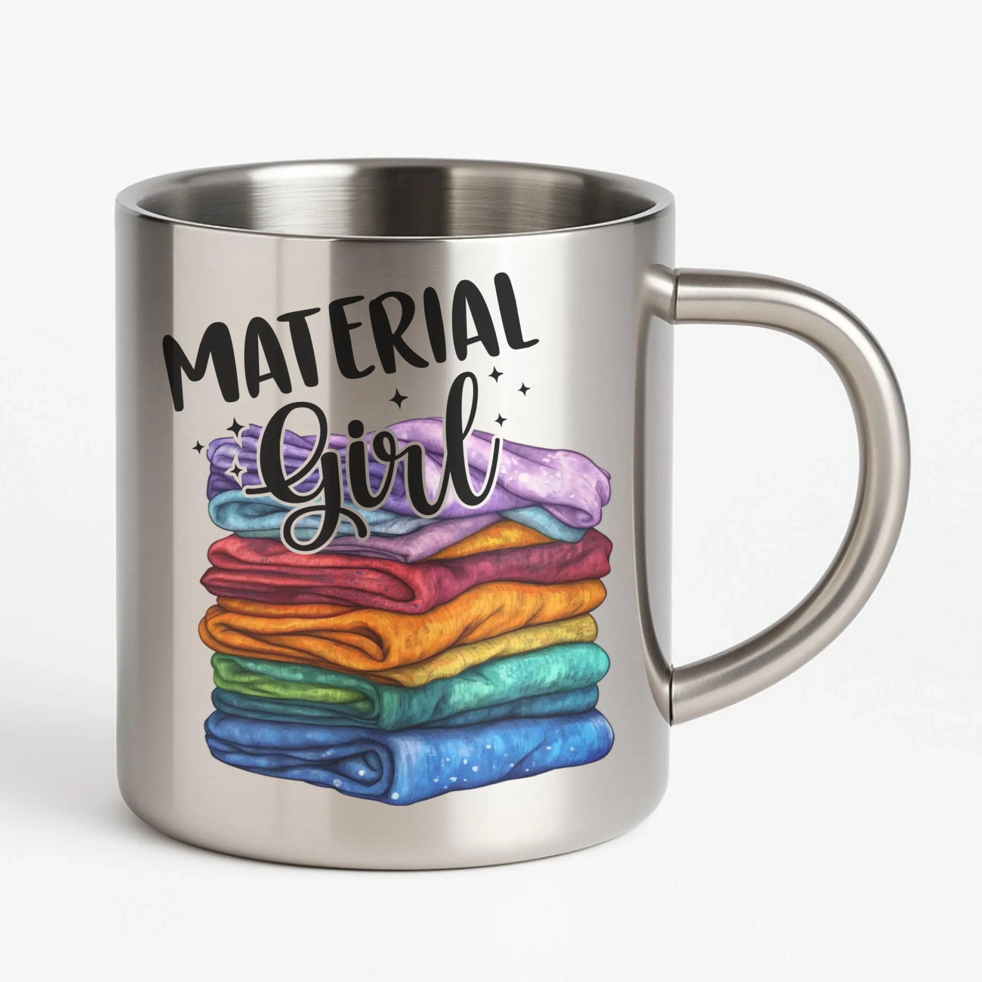 Kubek metalowy szyciowy - prezent dla krawcowej - Material Girl HS02 - StoryCups.pl