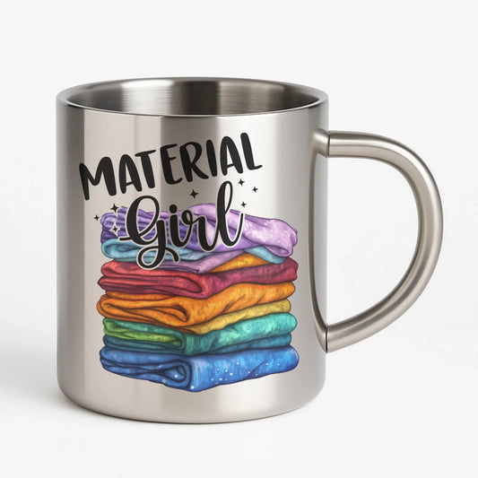 Kubek metalowy szyciowy - prezent dla krawcowej - Material Girl HS02 - StoryCups.pl