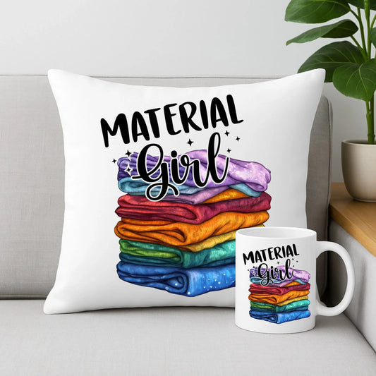 Zestaw poduszka i kubek szyciowy - prezent dla krawcowej - Material Girl HS02 - StoryCups.pl