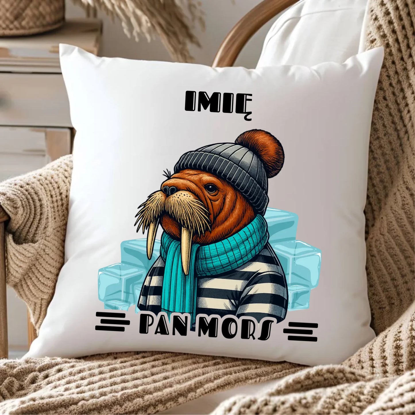 Poduszka - prezent dla morsa - Pan Mors - personalizowana HM15 - StoryCups.pl