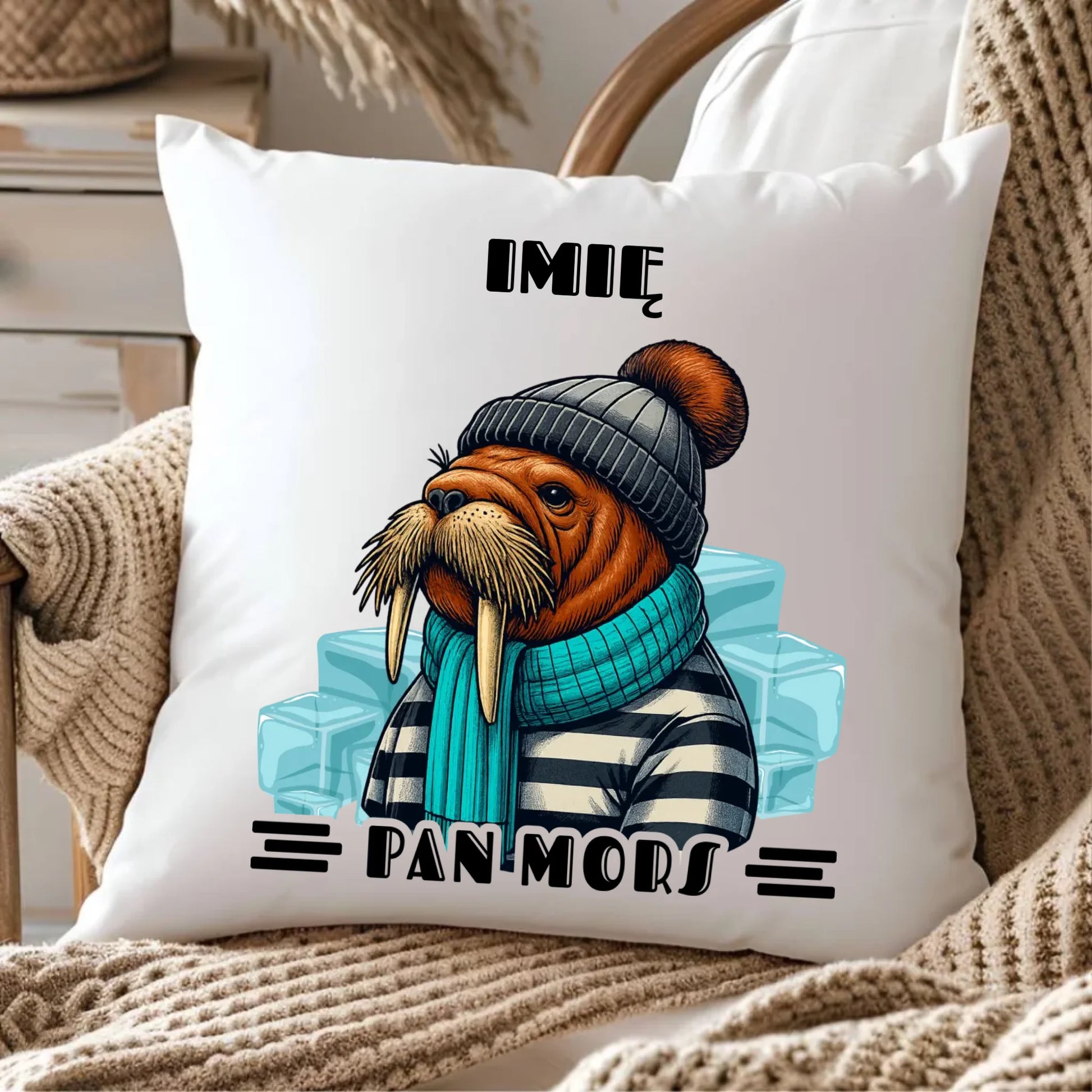 Poduszka - prezent dla morsa - Pan Mors - personalizowana HM15 - StoryCups.pl