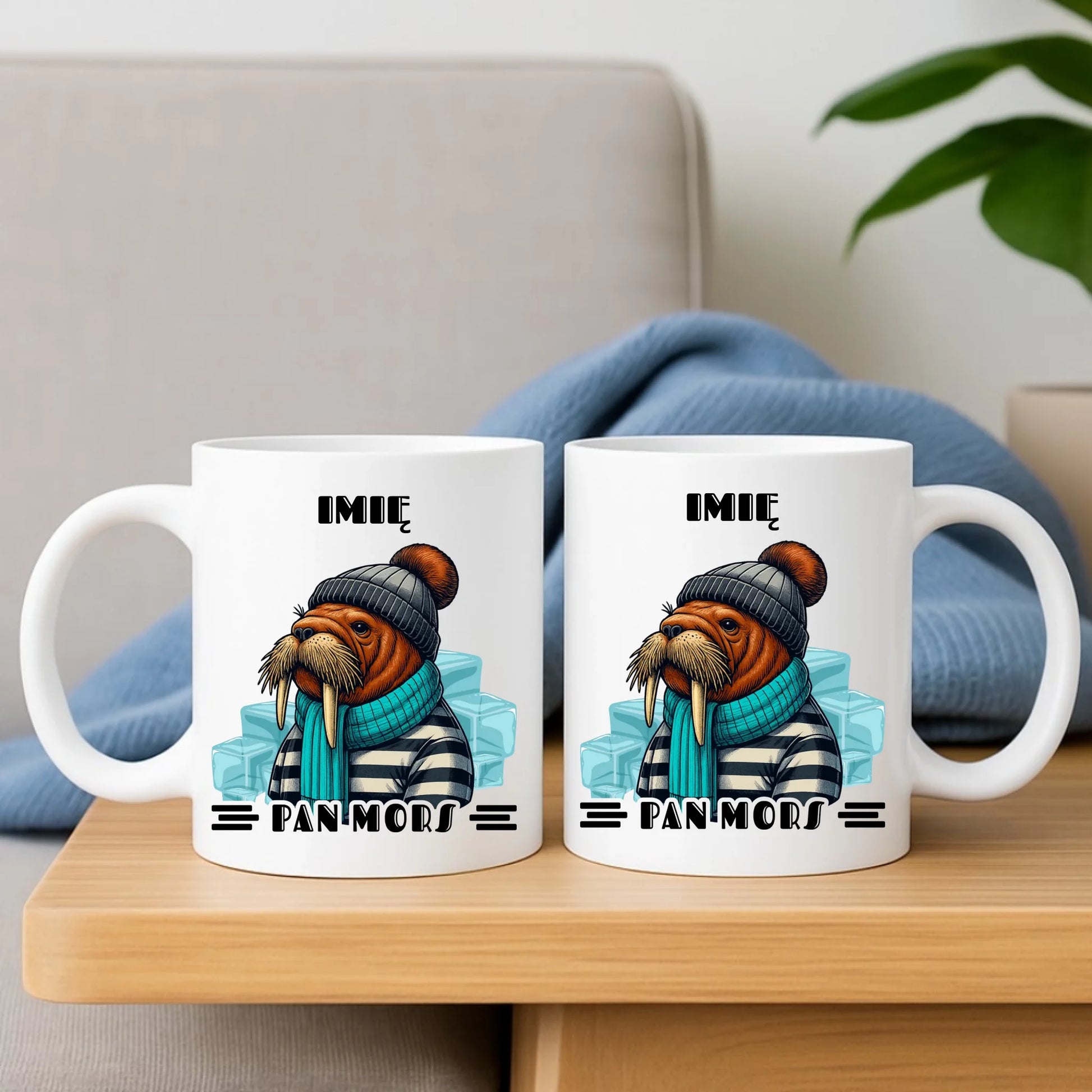 Zestaw poduszka i kubek - prezent dla morsa - Pan Mors - personalizowany HM15 - StoryCups.pl