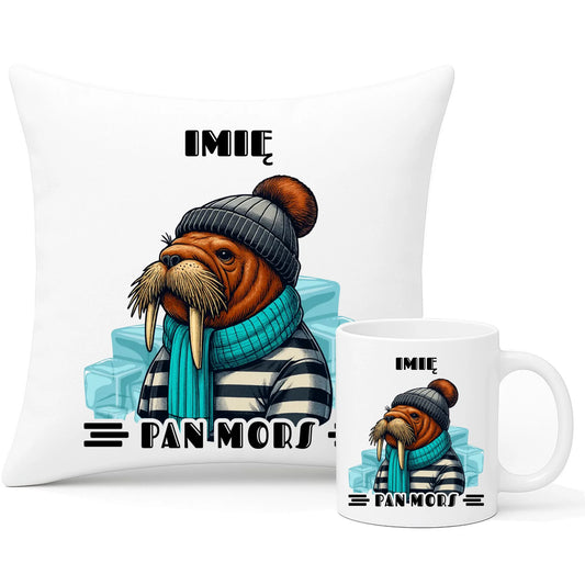 Zestaw poduszka i kubek - prezent dla morsa - Pan Mors - personalizowany HM15 - StoryCups.pl