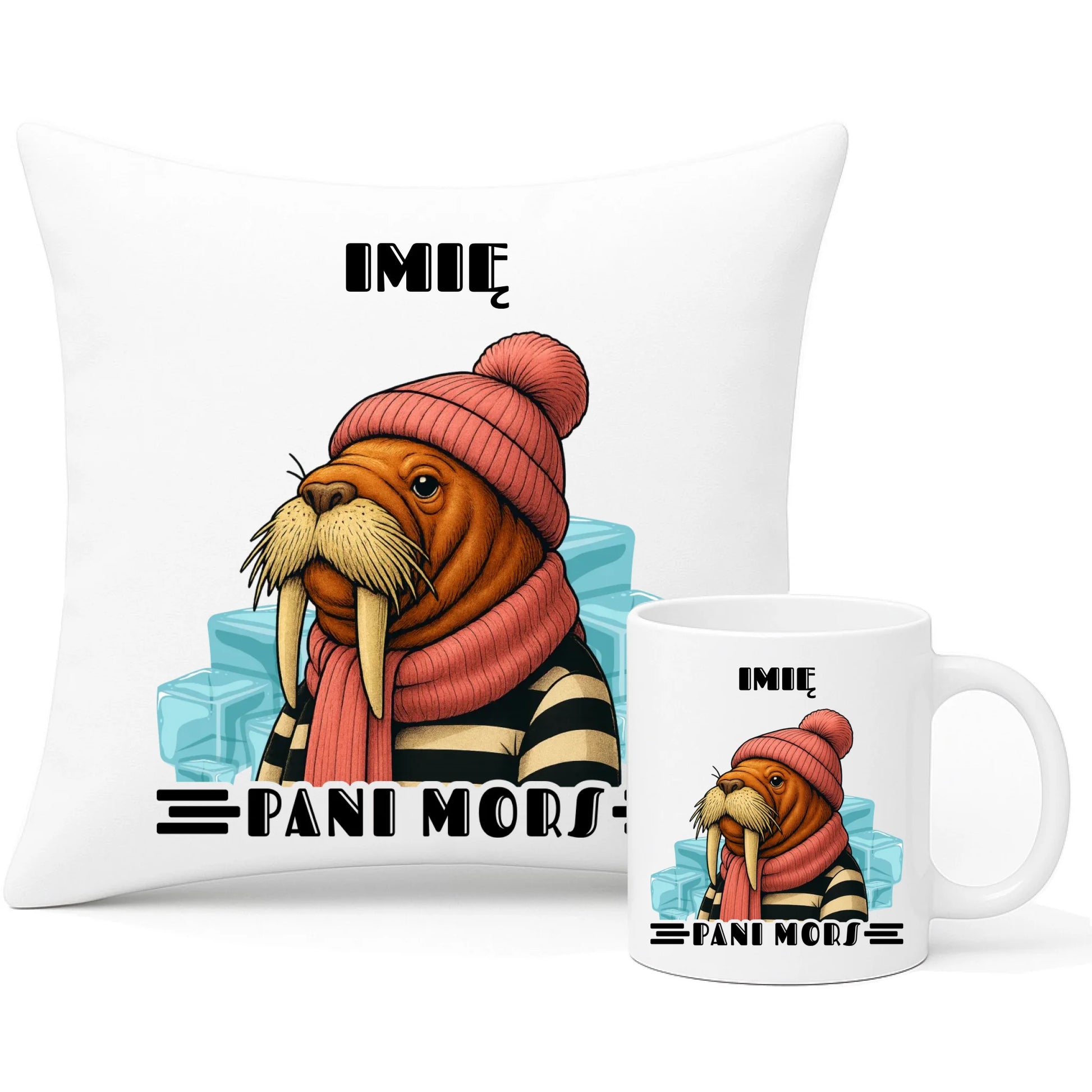 Zestaw poduszka i kubek - prezent dla morsa - Pani Mors - personalizowany HM16 - StoryCups.pl