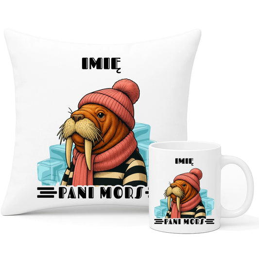 Zestaw poduszka i kubek - prezent dla morsa - Pani Mors - personalizowany HM16 - StoryCups.pl