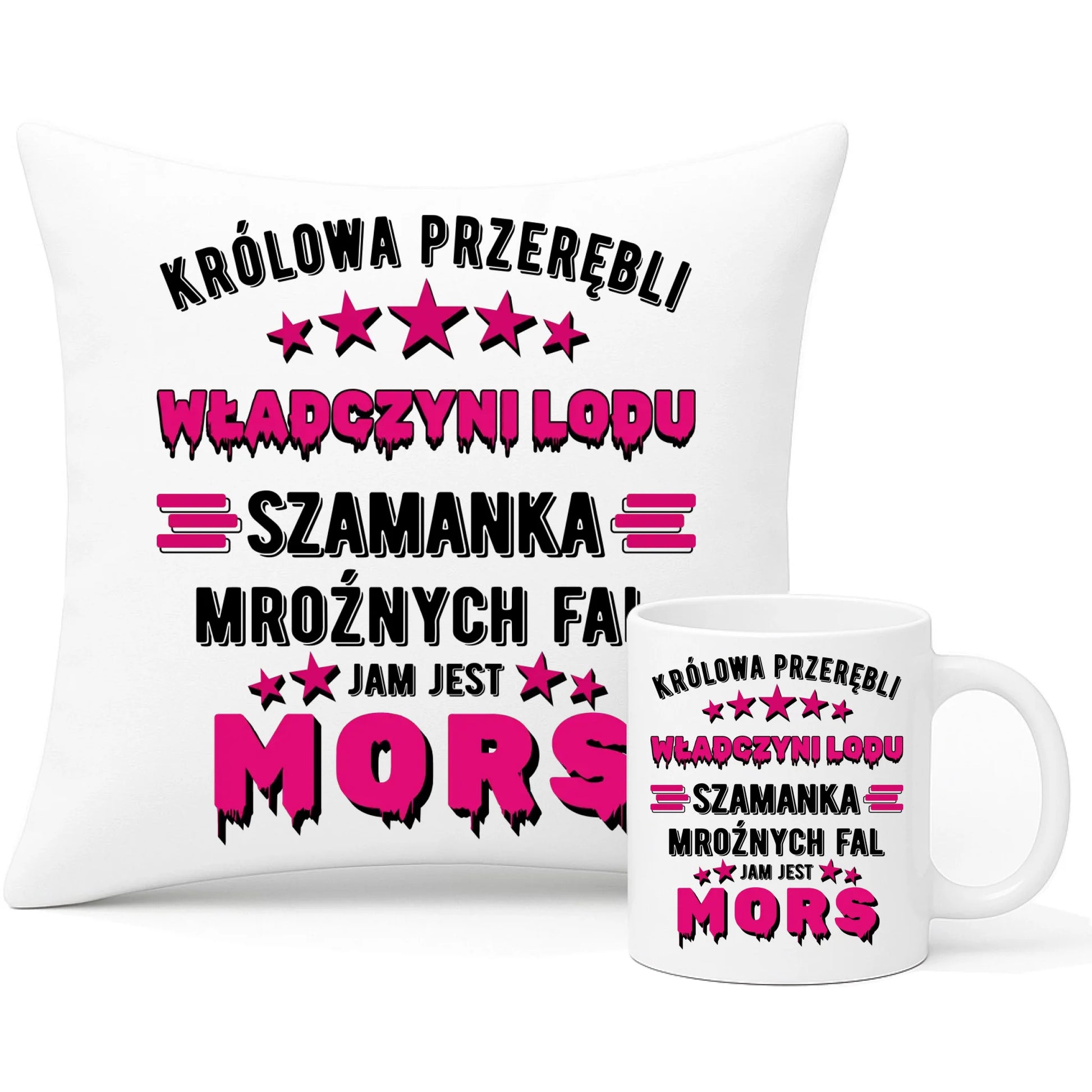 Zestaw poduszka i kubek - prezent dla morsa - Królowa przerębli Jam jest mors HM17 - StoryCups.pl
