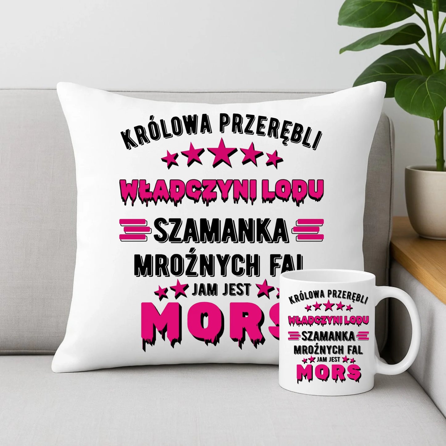 Zestaw poduszka i kubek - prezent dla morsa - Królowa przerębli Jam jest mors HM17 - StoryCups.pl