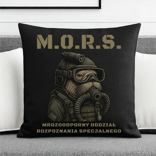 Poduszka dekoracyjna - prezent dla morsa - M.O.R.S. Mrozoodporny Oddział Rozpoznania Specjalnego HM20 - StoryCups.pl