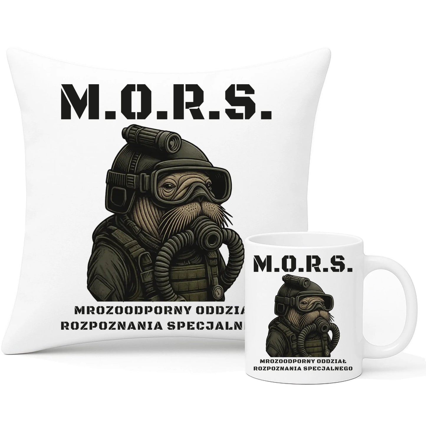 Zestaw poduszka i kubek - prezent dla morsa - M.O.R.S. Mrozoodporny Oddział Rozpoznania Specjalnego HM20 - StoryCups.pl