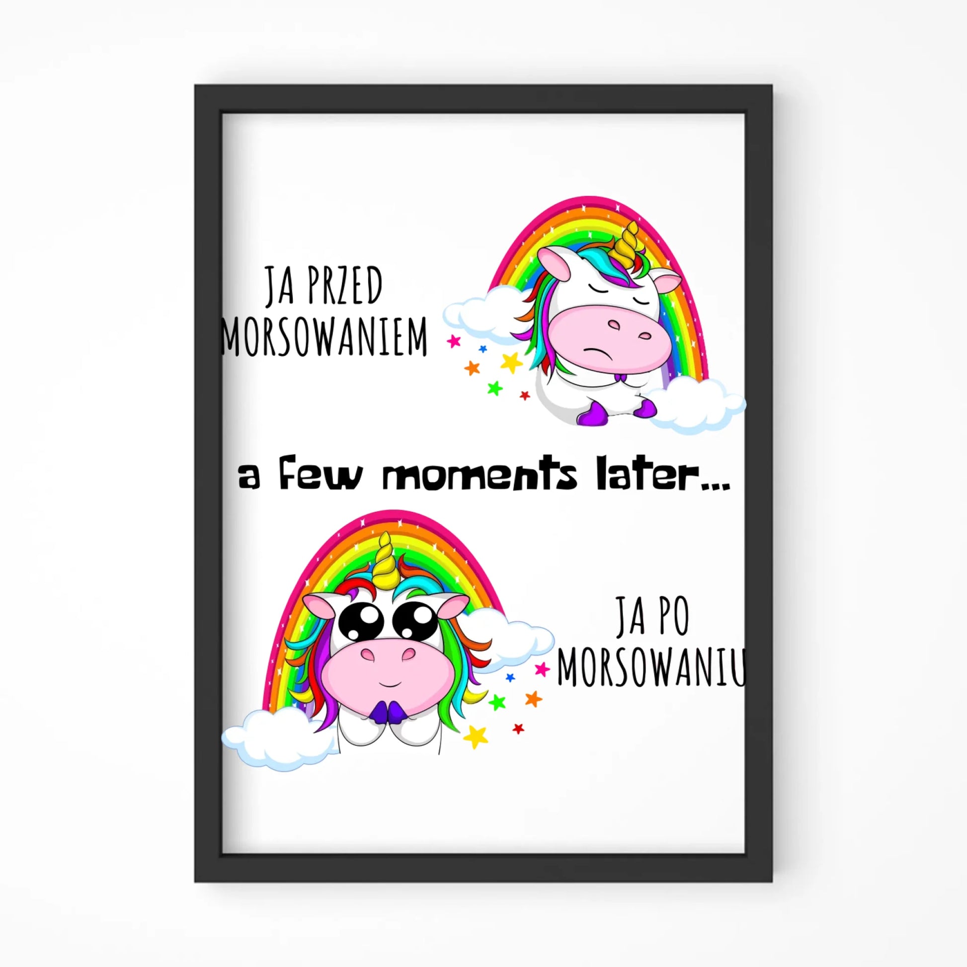 Plakat w ramie - prezent dla morsa - Jednorożec - Ja po morsowaniu HM11 - StoryCups.pl