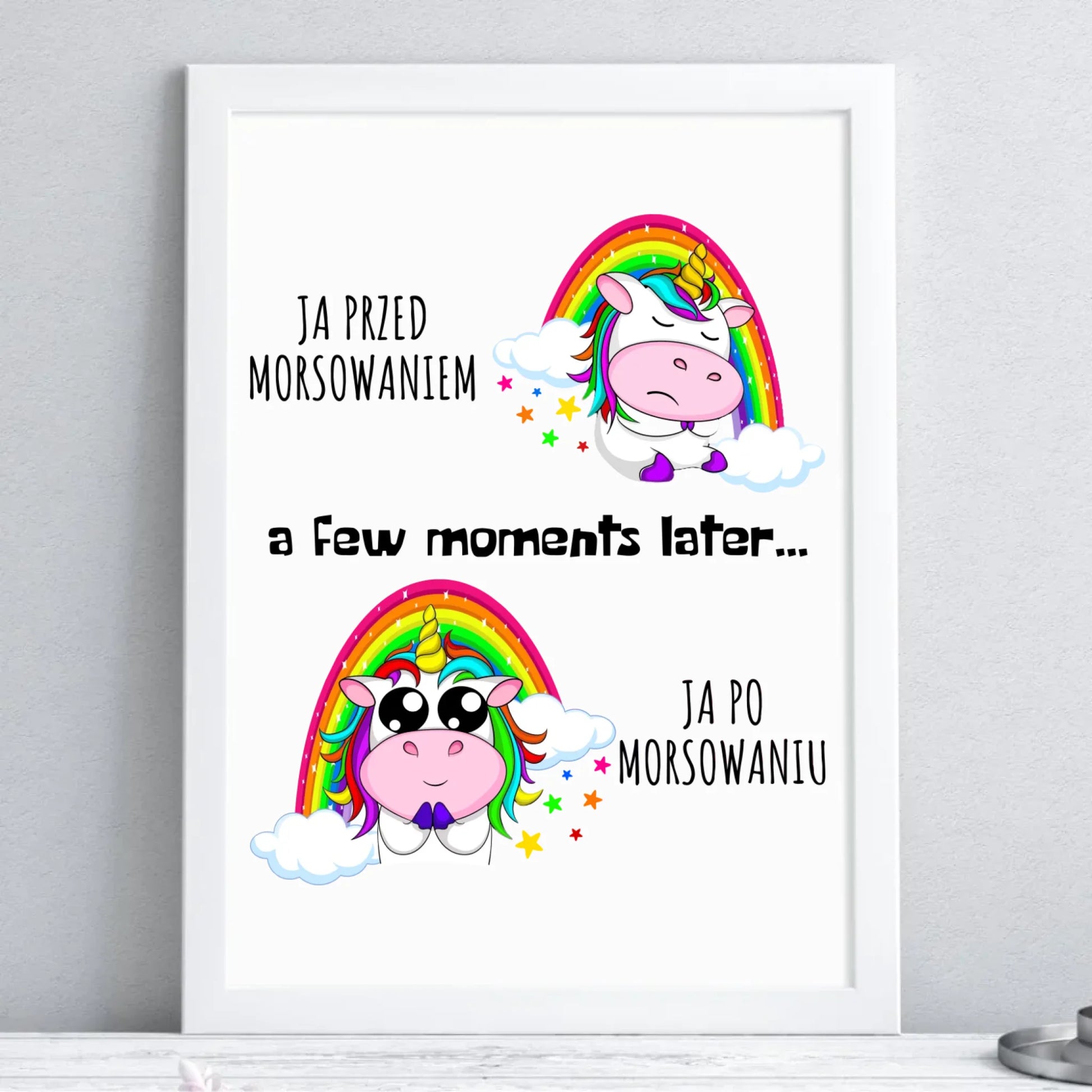 Plakat w ramie - prezent dla morsa - Jednorożec - Ja po morsowaniu HM11 - StoryCups.pl