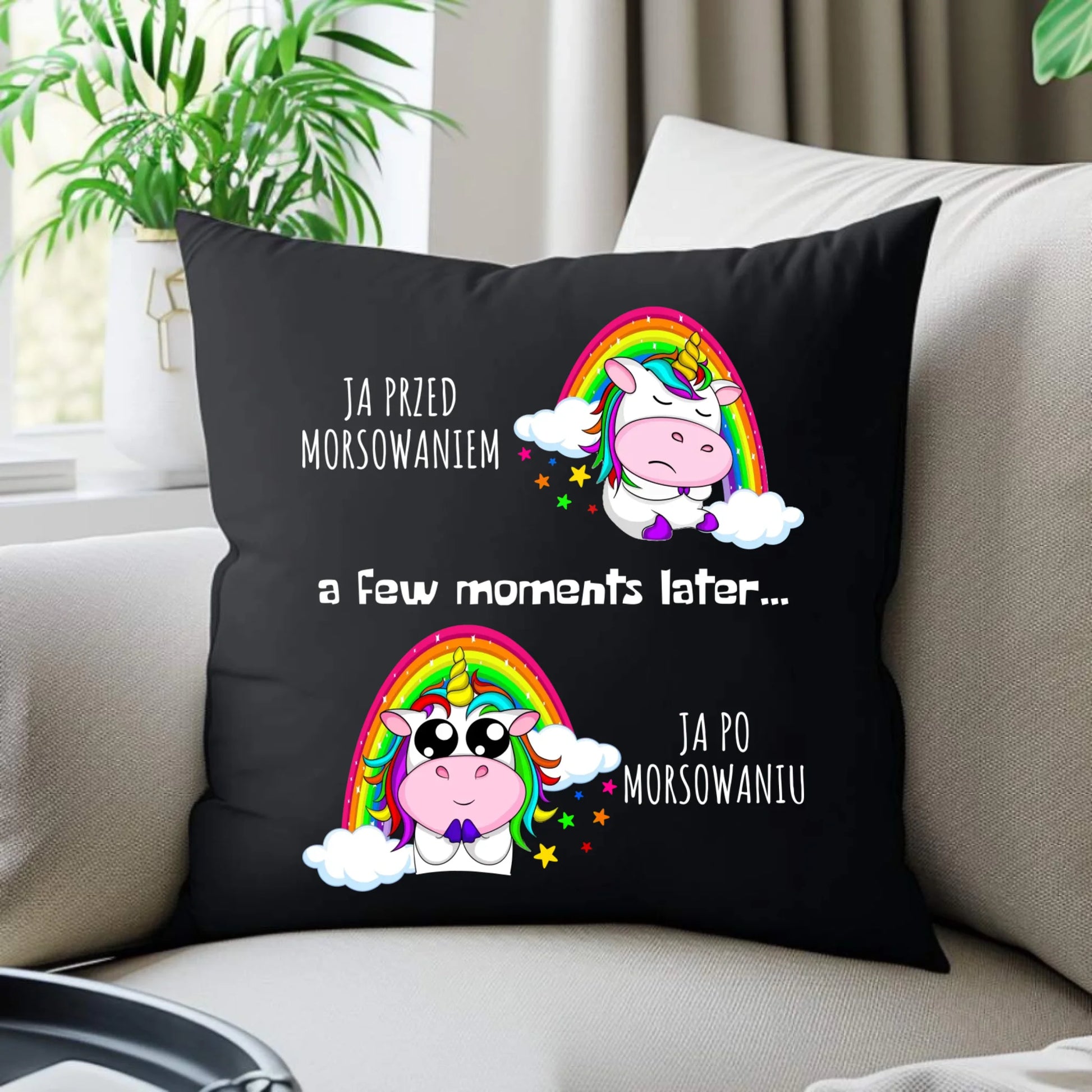 Poduszka dekoracyjna - prezent dla morsa - Jednorożec - Ja po morsowaniu HM11 - StoryCups.pl
