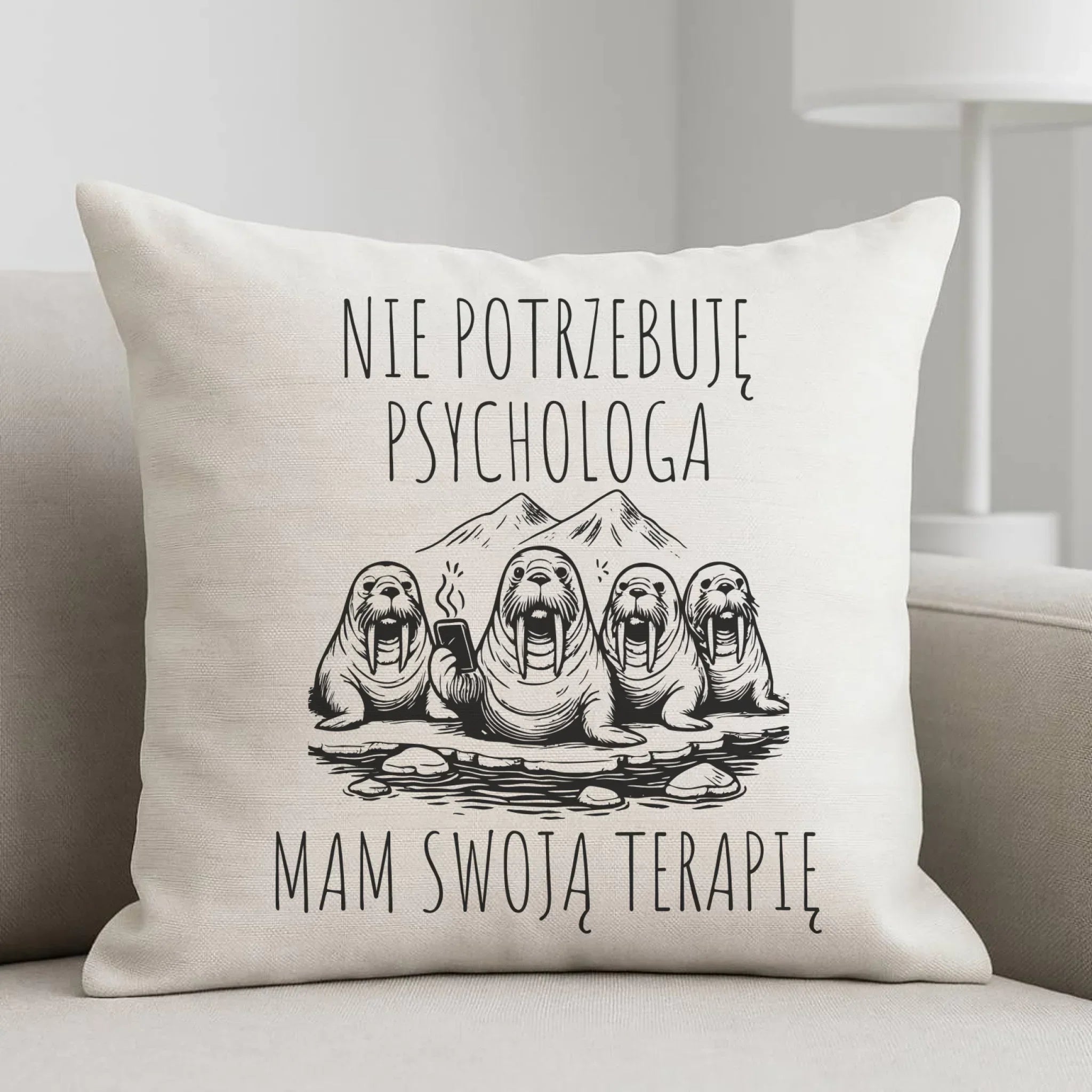 Poduszka - prezent dla morsa - Nie potrzebuję psychologa HM14 - StoryCups.pl