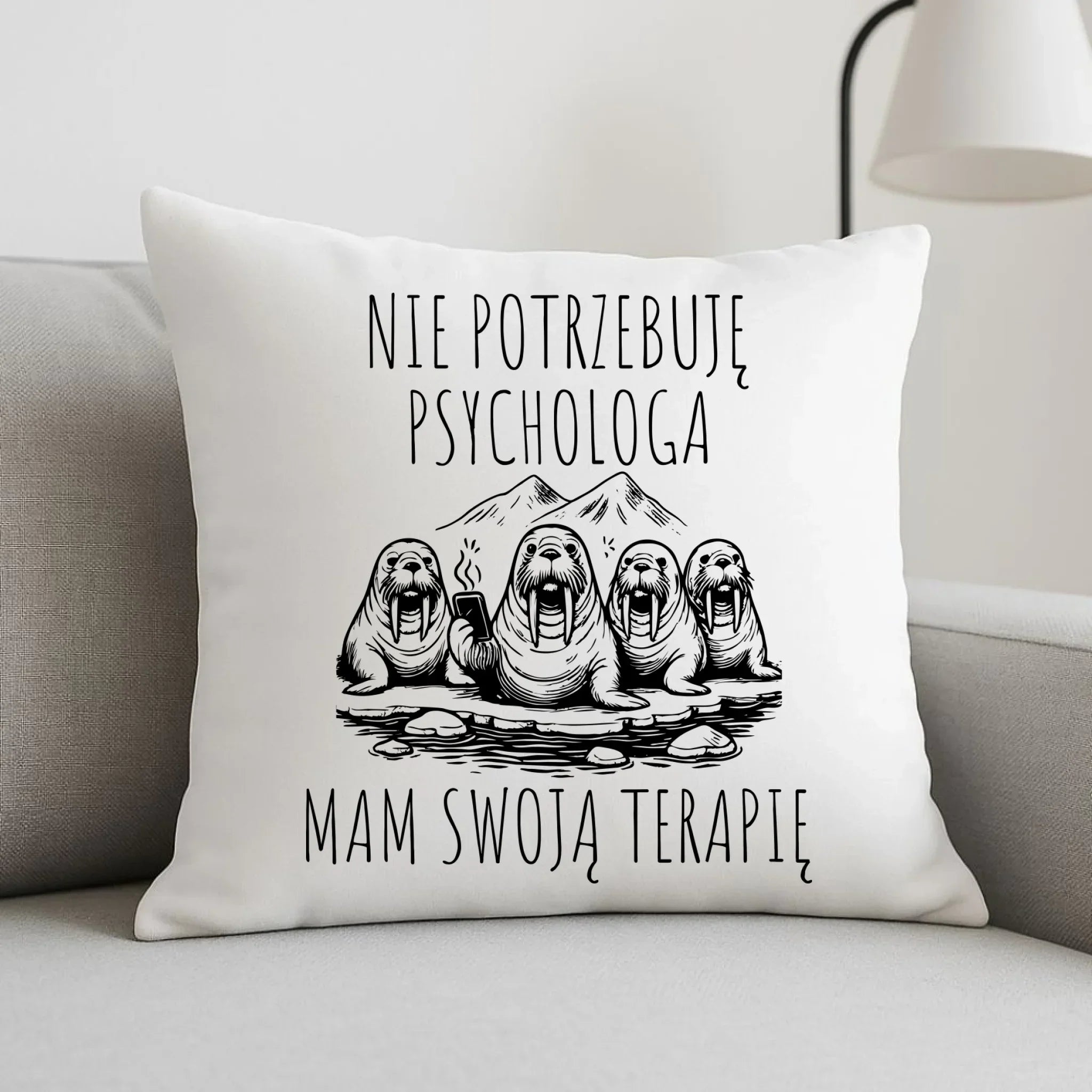 Poduszka - prezent dla morsa - Nie potrzebuję psychologa HM14 - StoryCups.pl