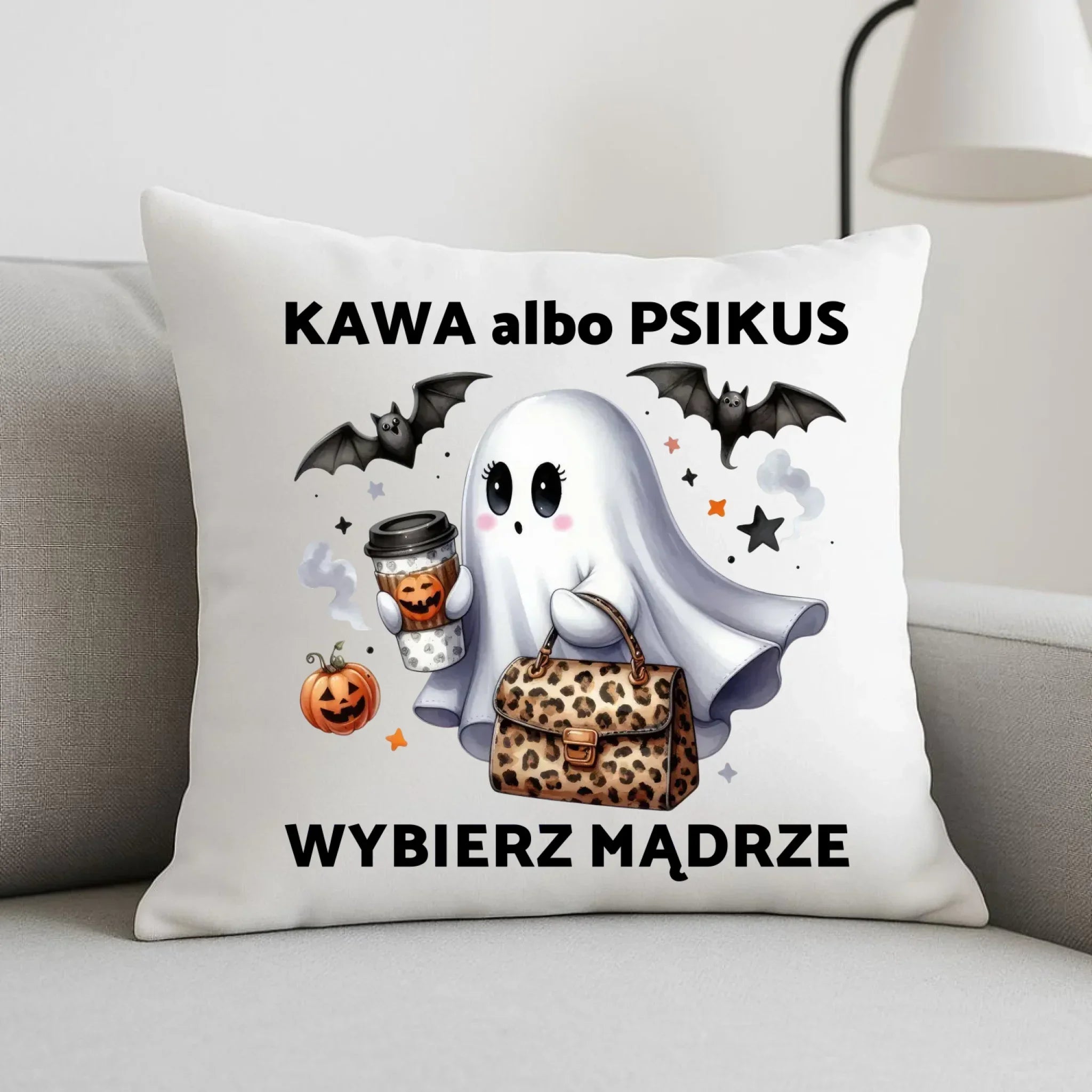 Poduszka halloweenowa - Duch - Kawa albo psikus HL07 - StoryCups.pl