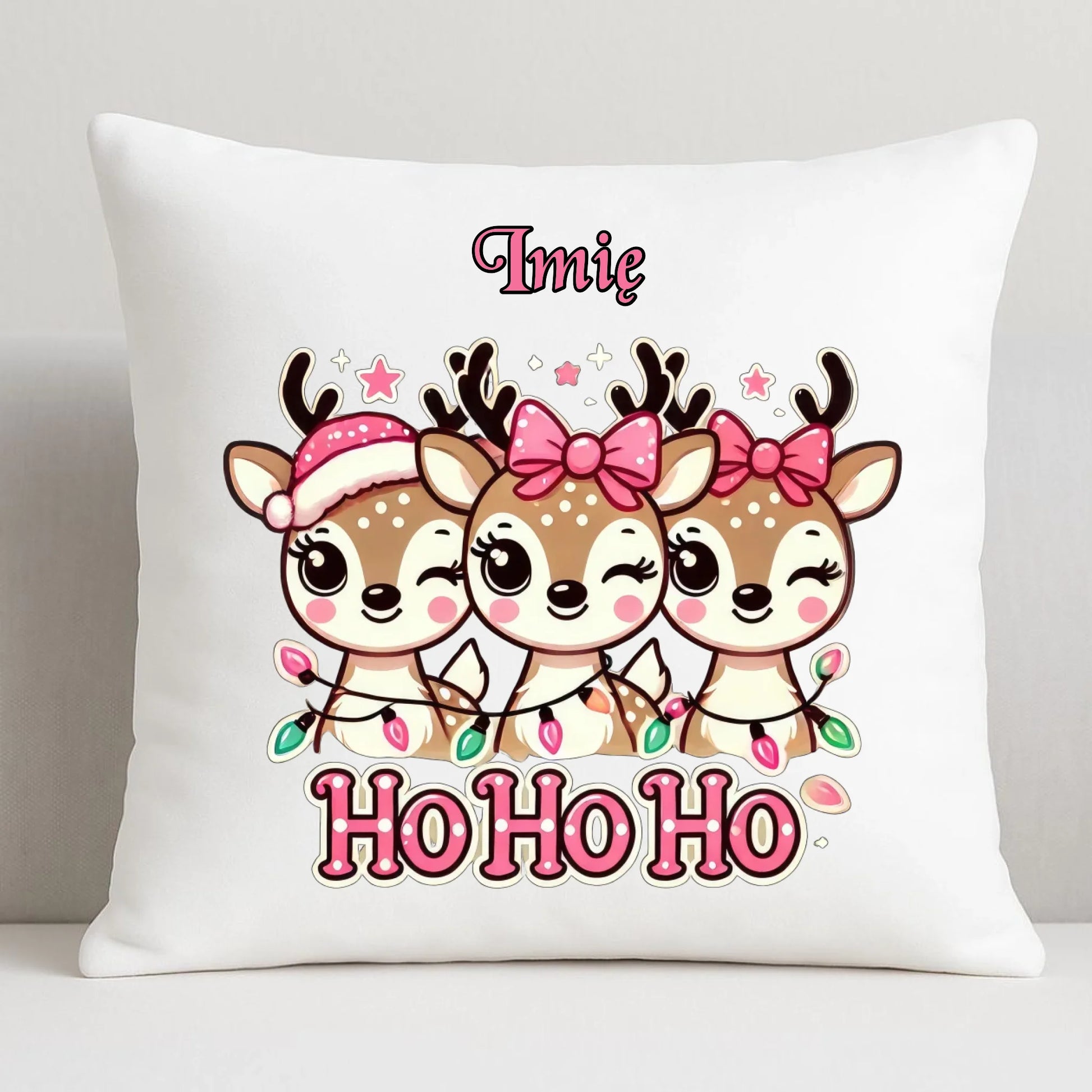 Ho ho ho reniferki | Świąteczna poduszka z imieniem BN49 - StoryCups.pl