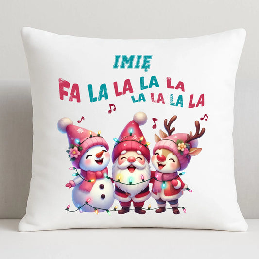 Fa la la la la | Świąteczna poduszka z imieniem BN51 - StoryCups.pl
