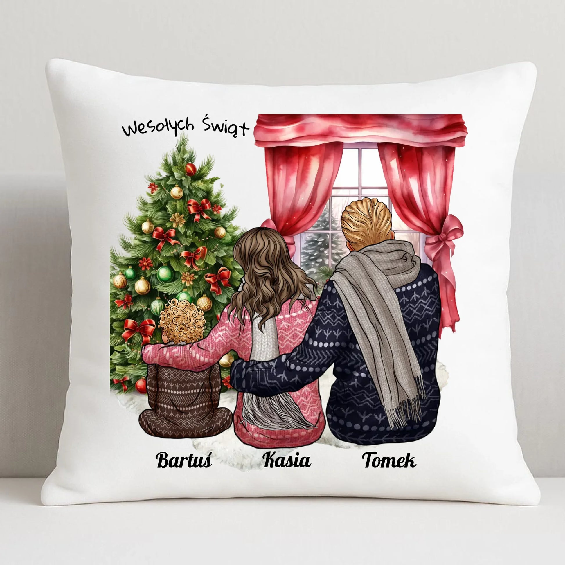 Świąteczna rodzina | Personalizowana poduszka świąteczna z rodziną R01 - StoryCups.pl