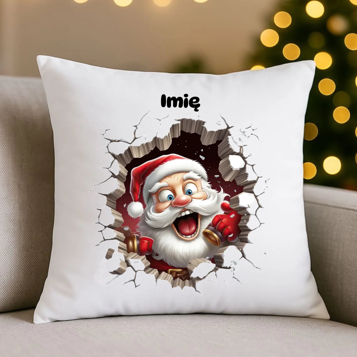 Mikołajek 3D | Personalizowana poduszka świąteczna BN85 - StoryCups.pl