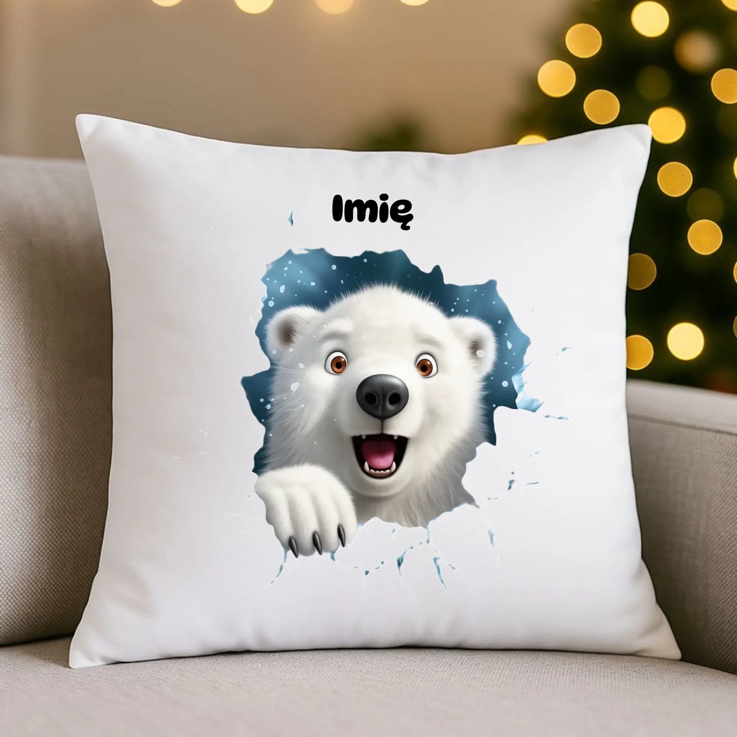 Miś polarny 3D | Personalizowana poduszka świąteczna BN86 - StoryCups.pl