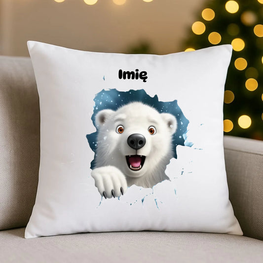 Miś polarny 3D | Personalizowana poduszka świąteczna BN86 - StoryCups.pl