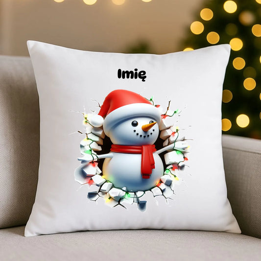 Bałwanek 3D | Personalizowana poduszka świąteczna BN82 - StoryCups.pl