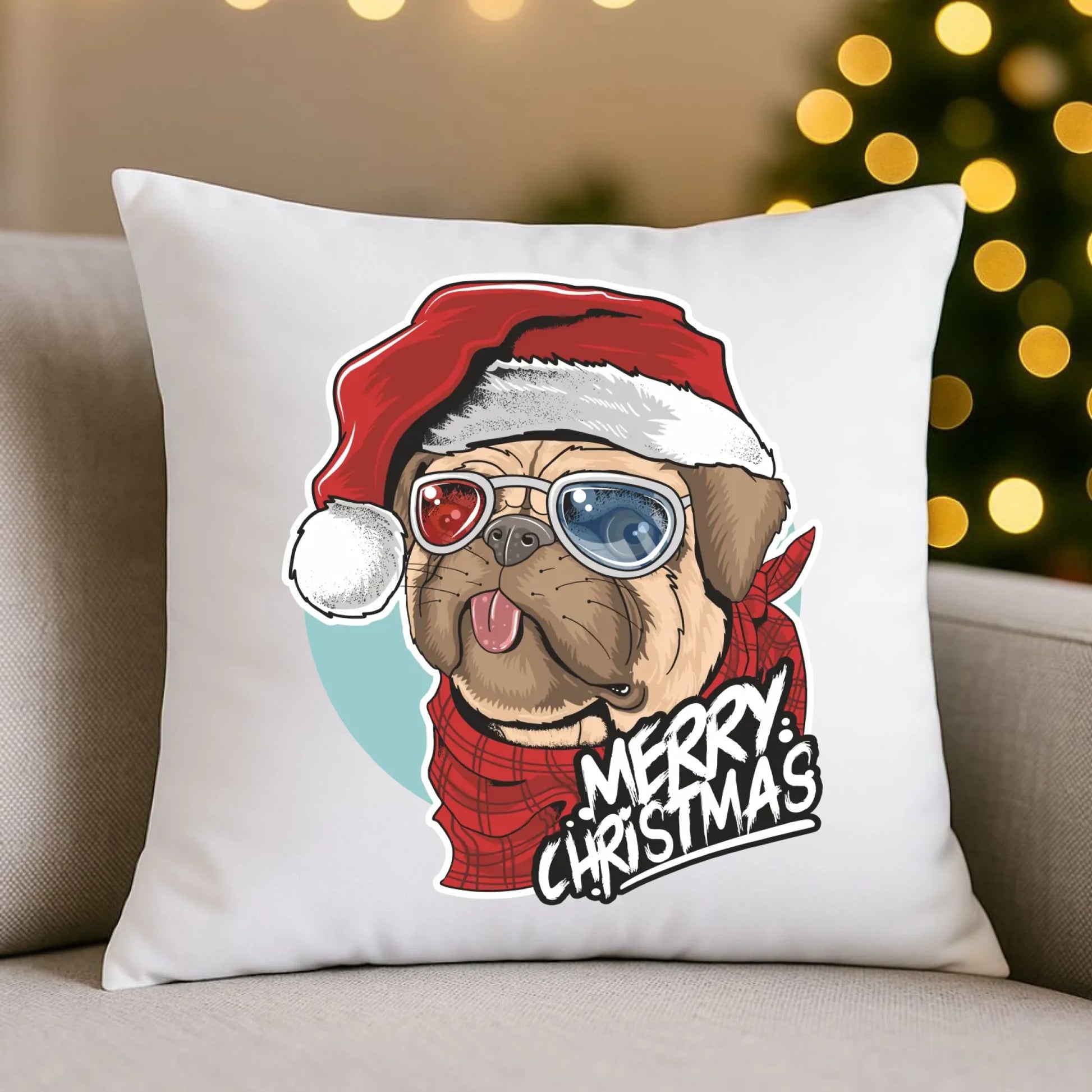 Merry Christmas | Świąteczna poduszka z mopsem BN62 - StoryCups.pl