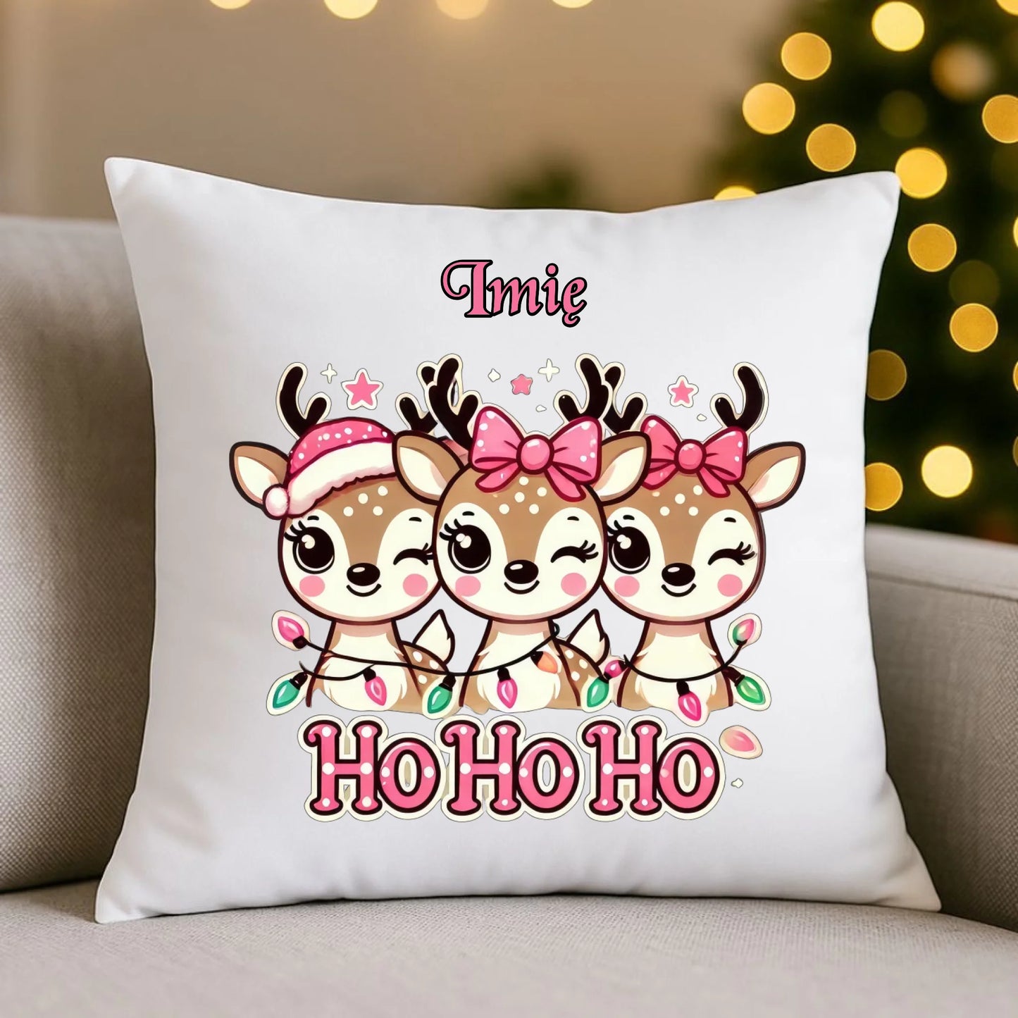 Ho ho ho reniferki | Świąteczna poduszka z imieniem BN49 - StoryCups.pl