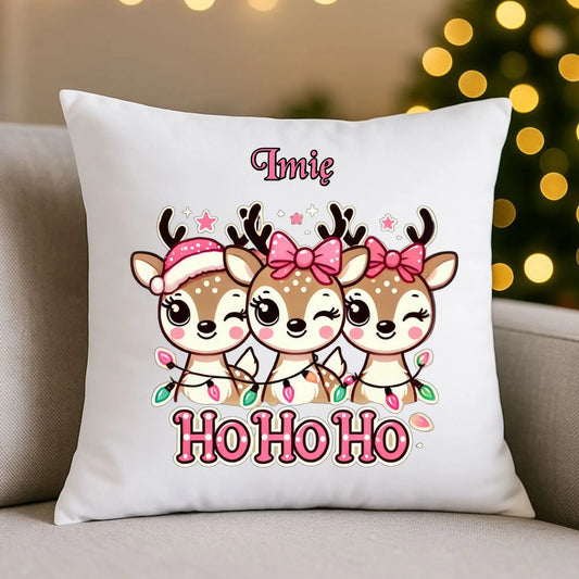 Ho ho ho reniferki | Świąteczna poduszka z imieniem BN49 - StoryCups.pl