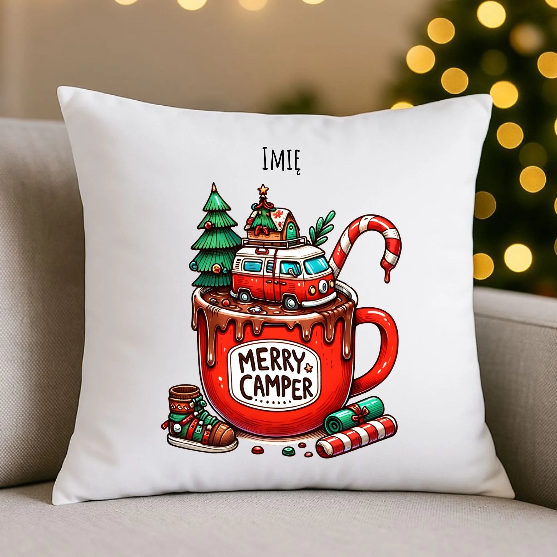 Merry Camper | Personalizowana poduszka świąteczna BN43 - StoryCups.pl