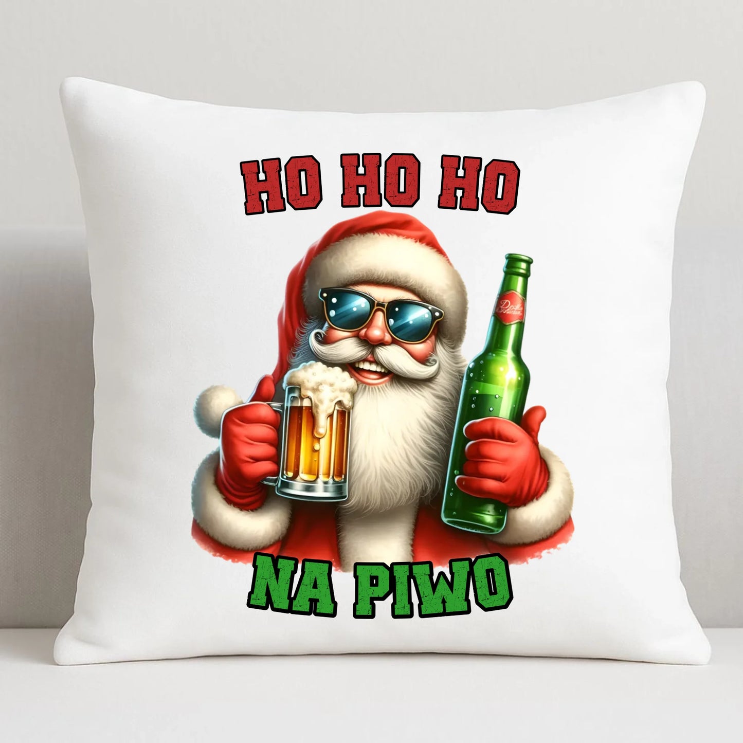 Ho ho ho na piwo | Świąteczna poduszka BN64 - StoryCups.pl